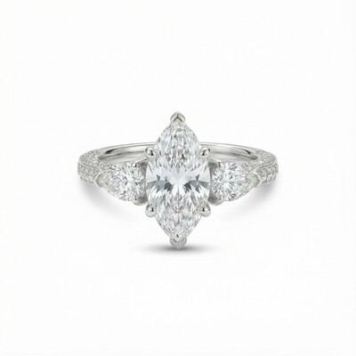 Marquise Cut VVS Moissanite Three Stone Engagement Ring