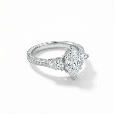 Marquise Cut VVS Moissanite Three Stone Engagement Ring