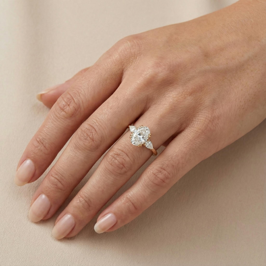 Oval Cut VVS Moissanite Vintage Three Stone Engagement Ring