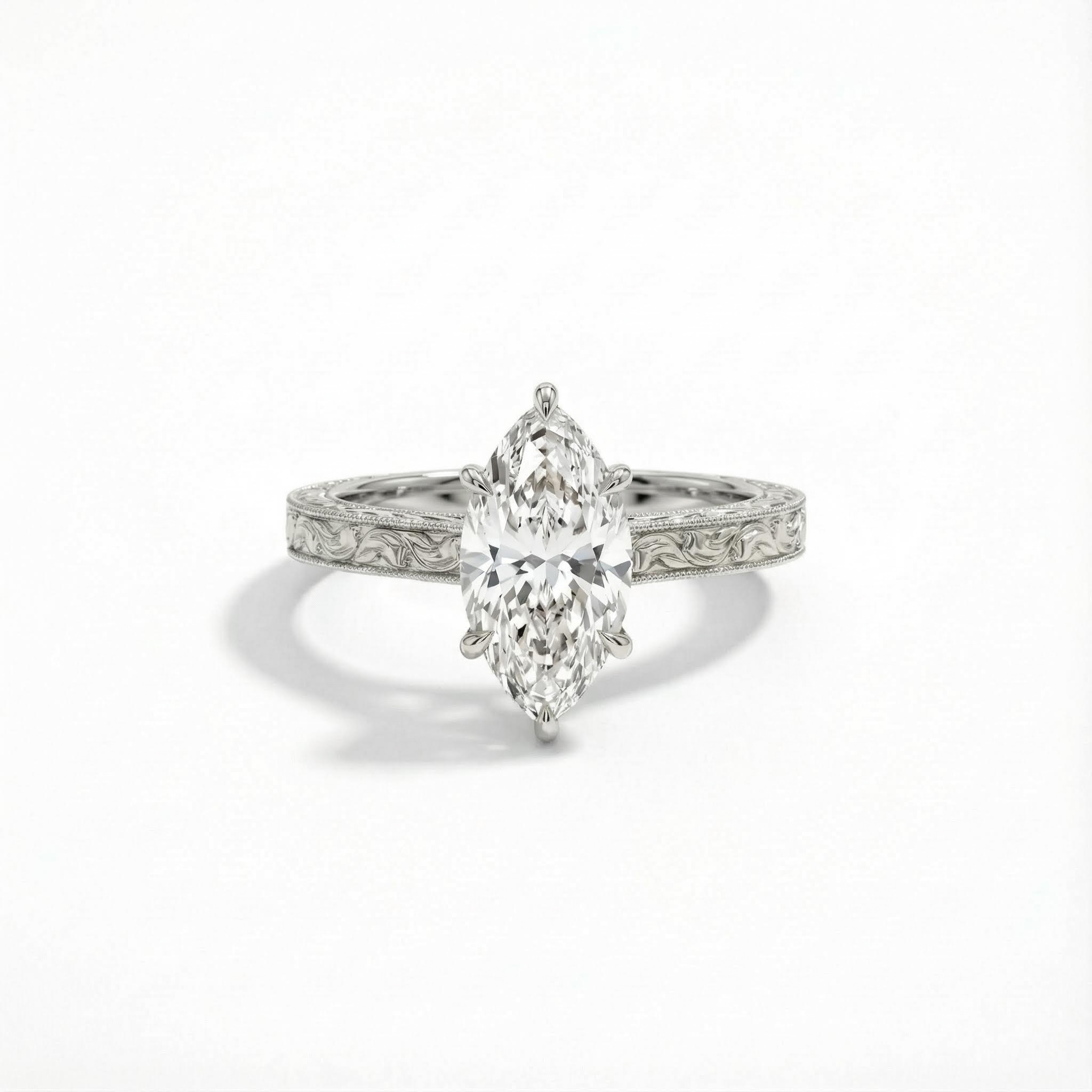 Marquise Cut VVS Moissanite Vintage Engagement Ring