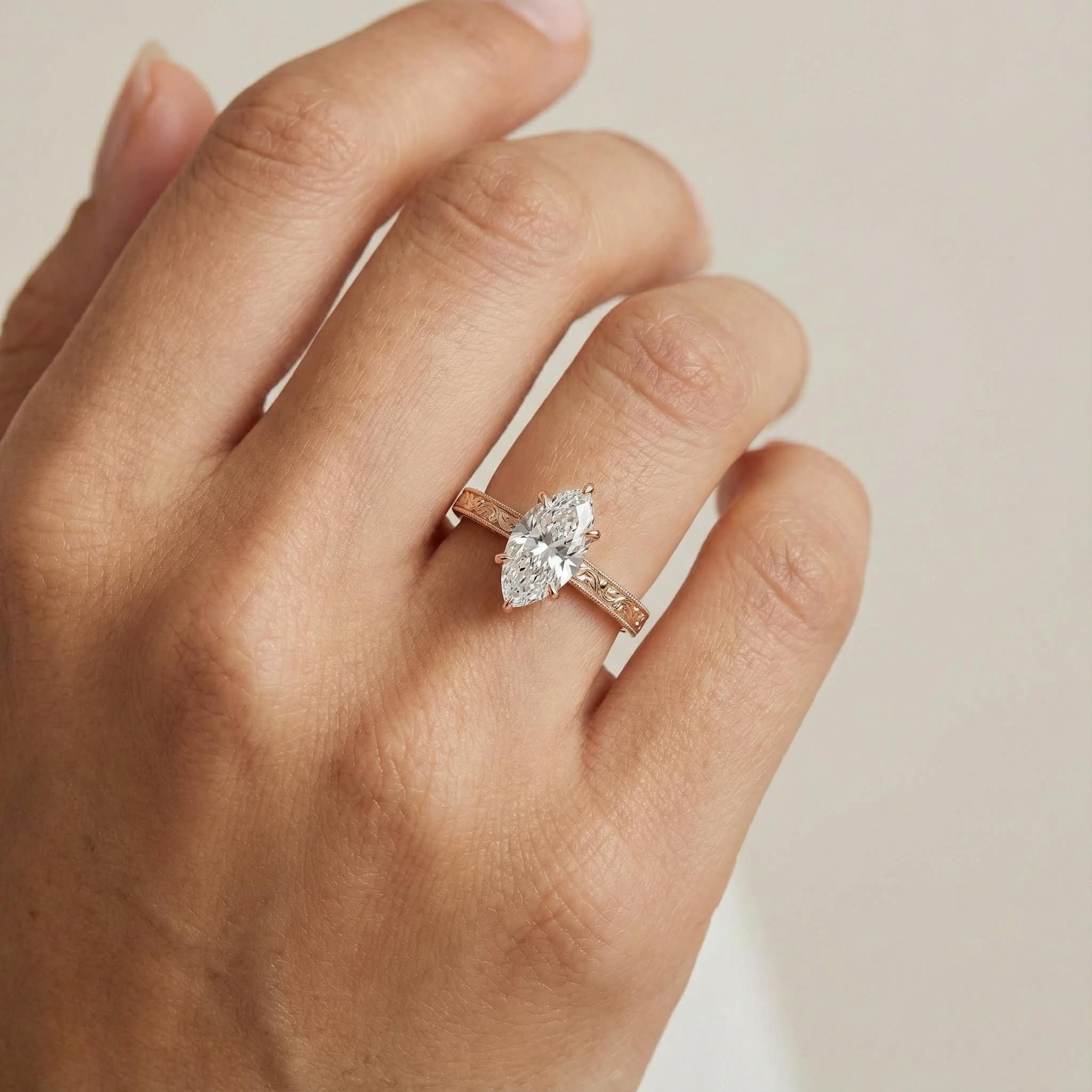 Marquise Cut VVS Moissanite Vintage Engagement Ring