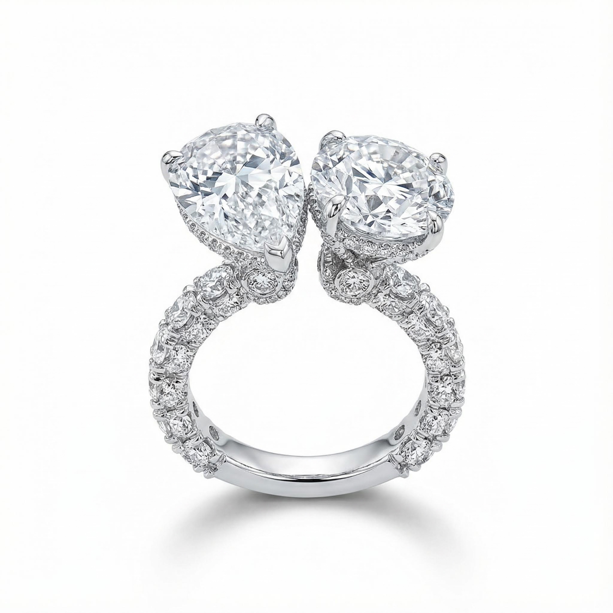 Pear & Round Cut VVS Moissanite Pave Engagement Ring