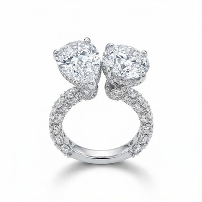 Pear & Round Cut VVS Moissanite Pave Engagement Ring