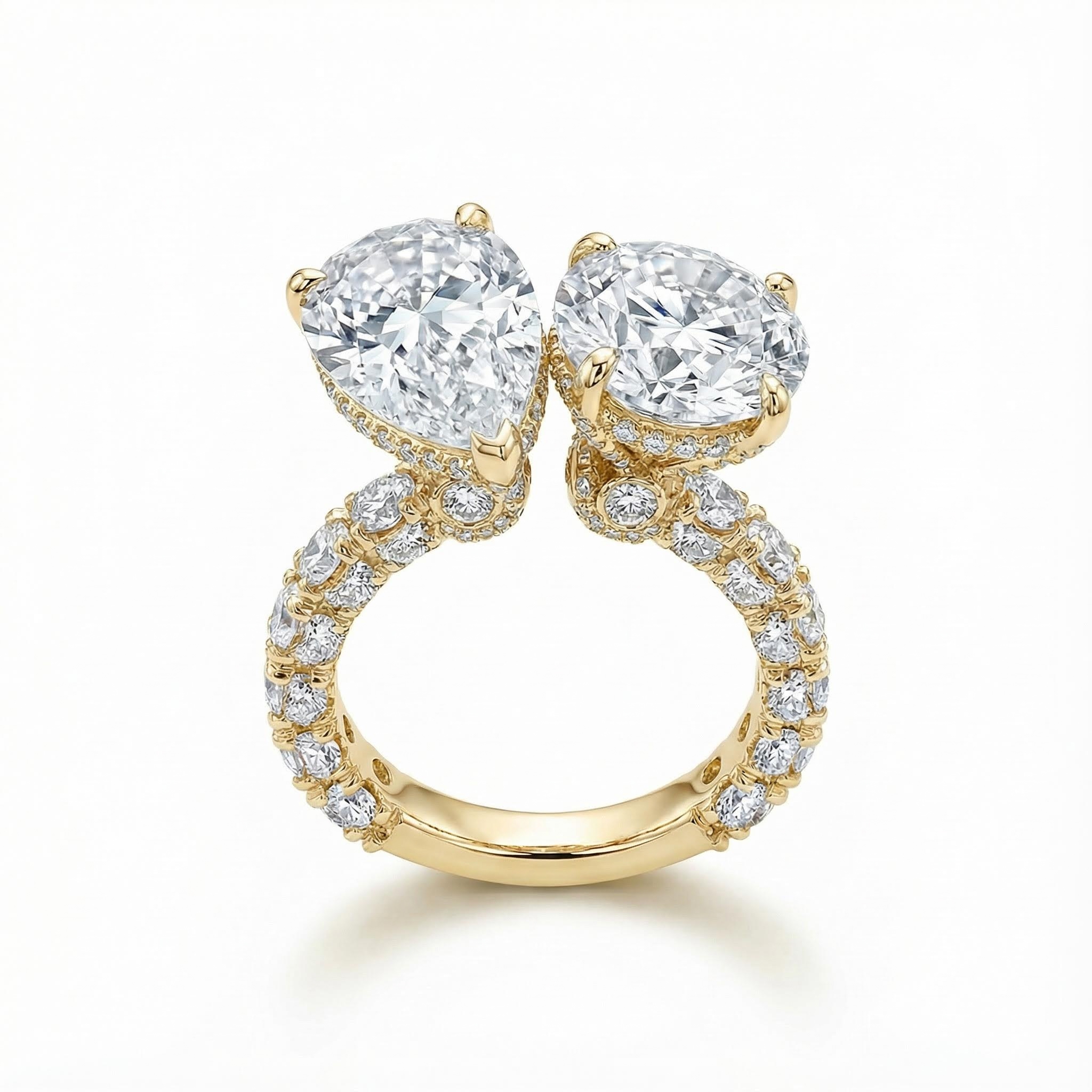 Pear & Round Cut VVS Moissanite Pave Engagement Ring