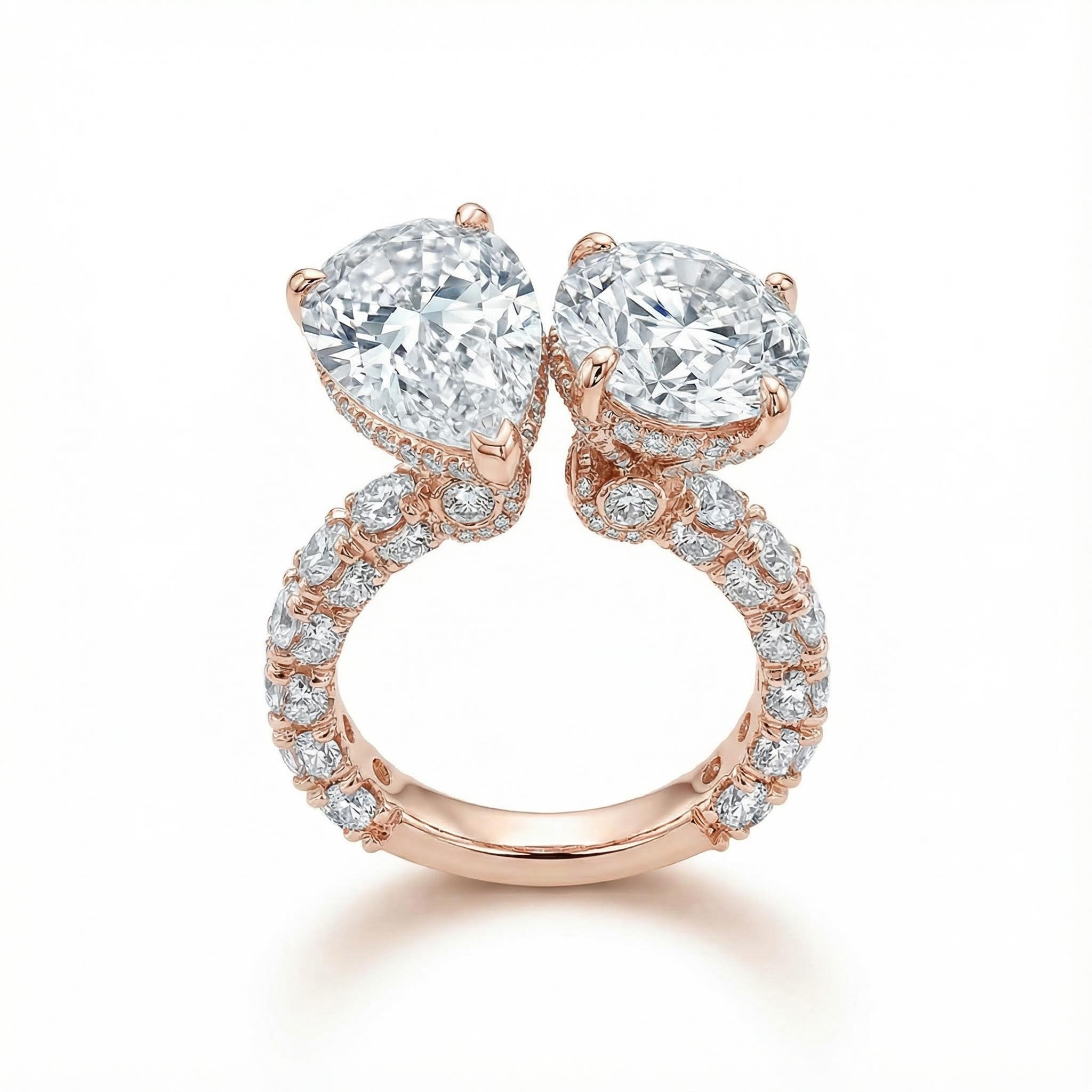 Pear & Round Cut VVS Moissanite Pave Engagement Ring