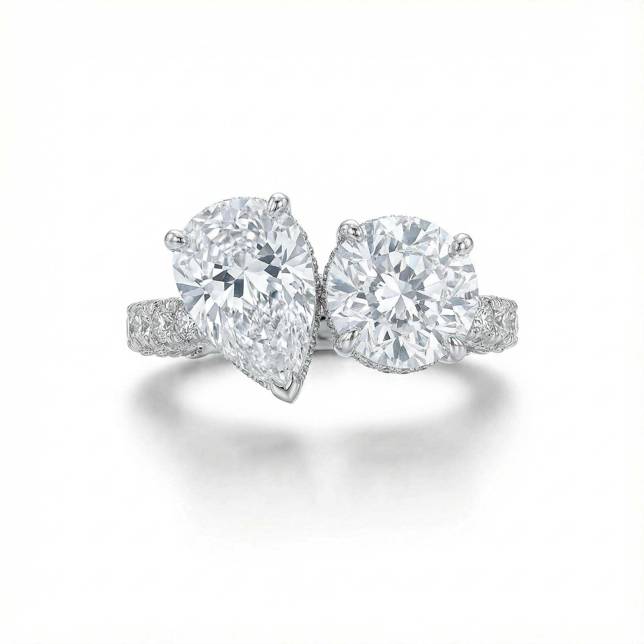 Pear & Round Cut VVS Moissanite Pave Engagement Ring