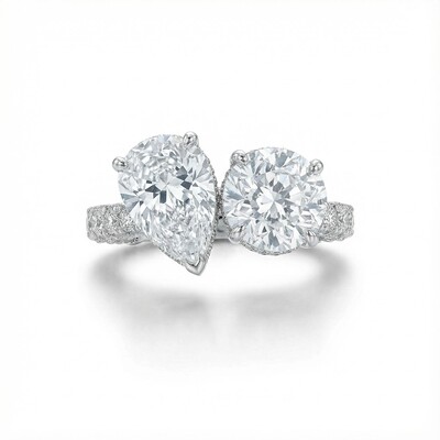 Pear & Round Cut VVS Moissanite Pave Engagement Ring