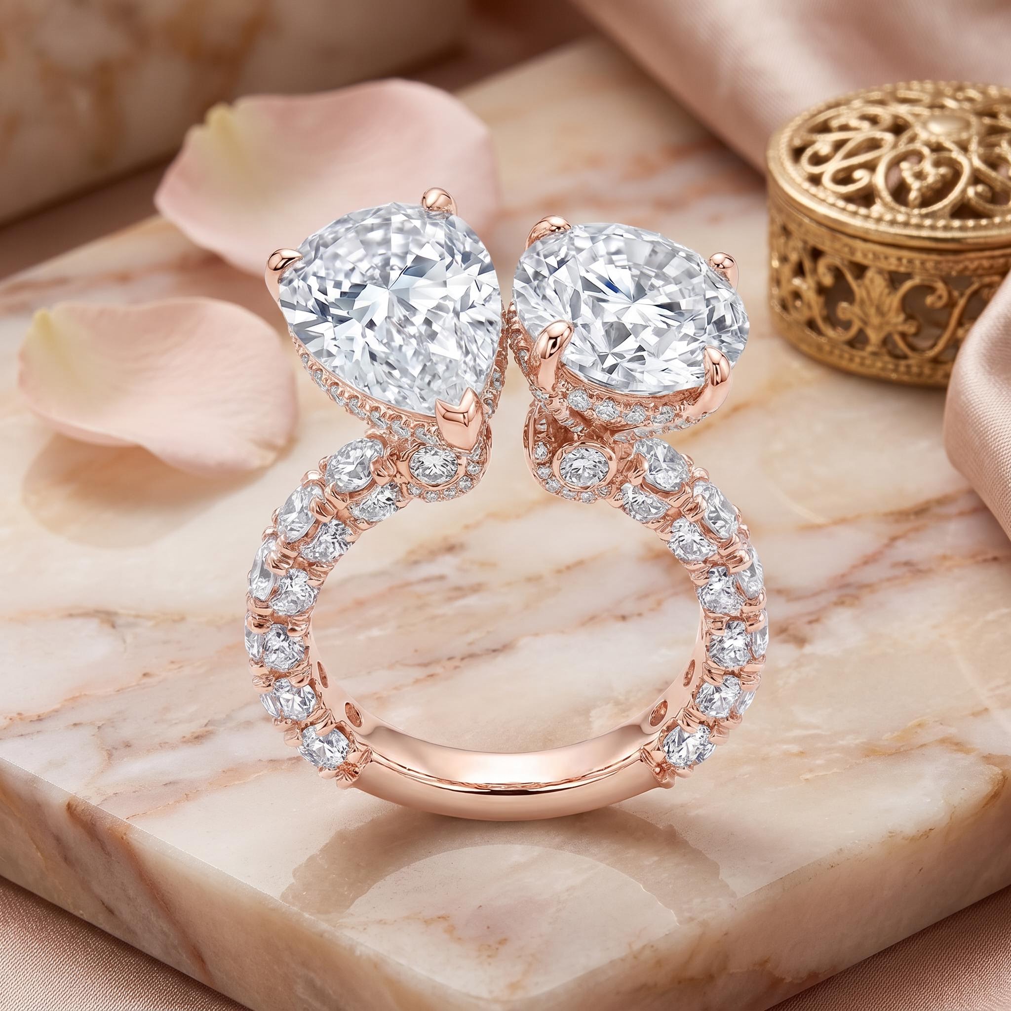 12.43ct. tw. Pear & Round Cut VVS Moissanite Pave Engagement Ring 12.43ct. tw. Pear & Round Cut VVS Moissanite Pave Engagement Ring