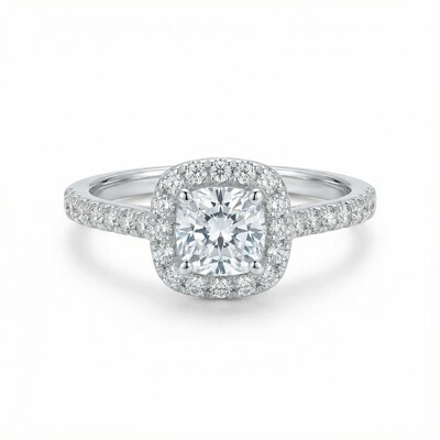 Personalized Initial Letter Cushion Cut VVS Moissanite Engagement Ring