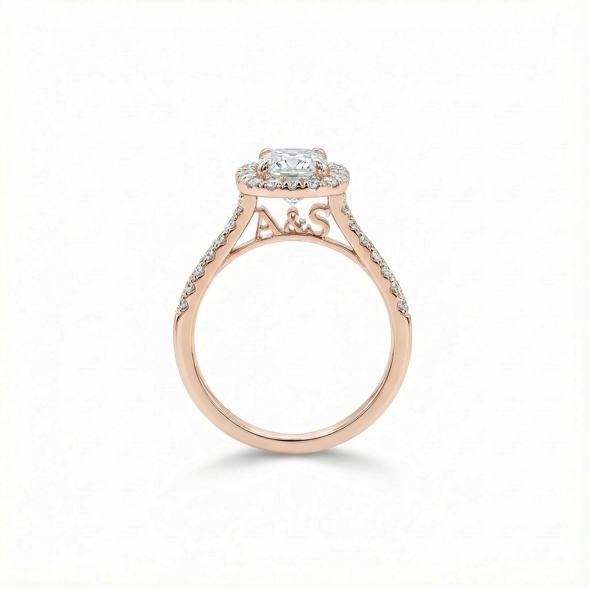 Personalized Initial Letter Cushion Cut VVS Moissanite Engagement Ring