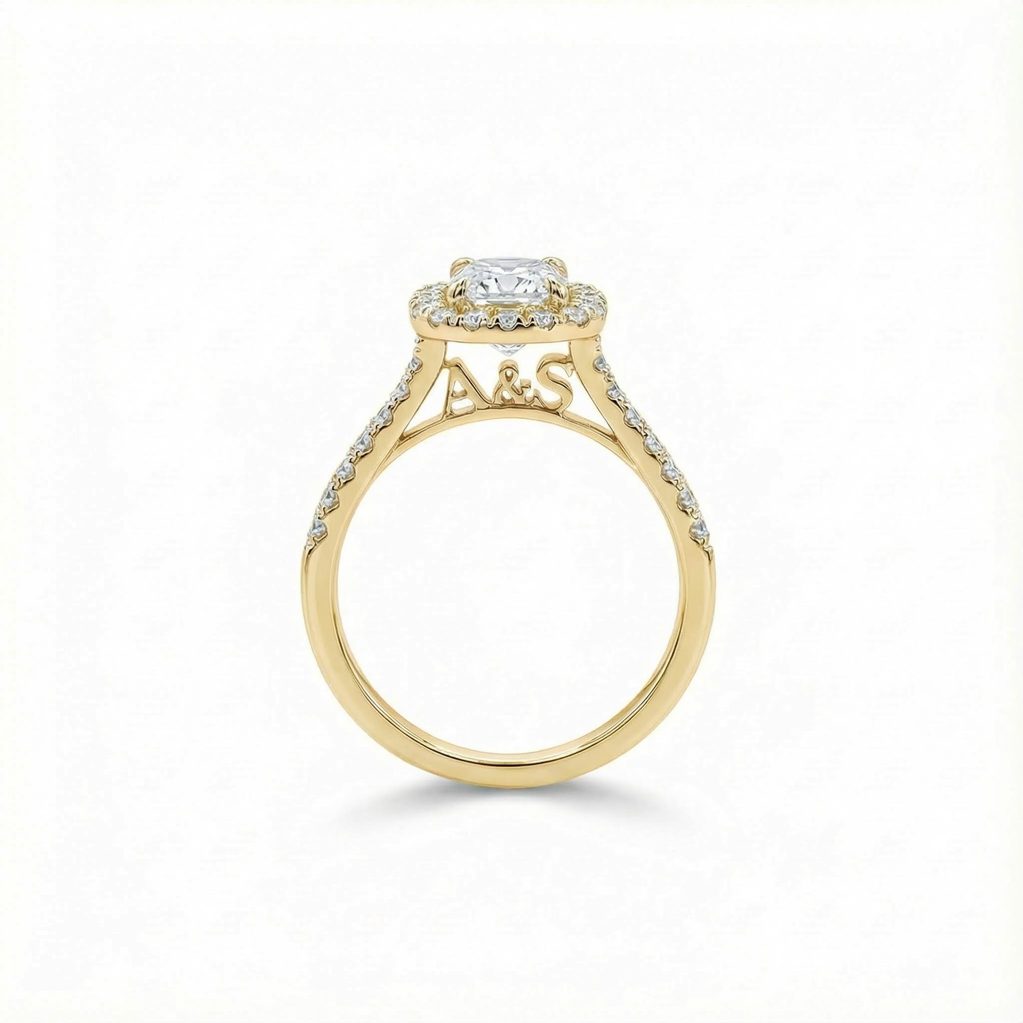 Personalized Initial Letter Cushion Cut VVS Moissanite Engagement Ring