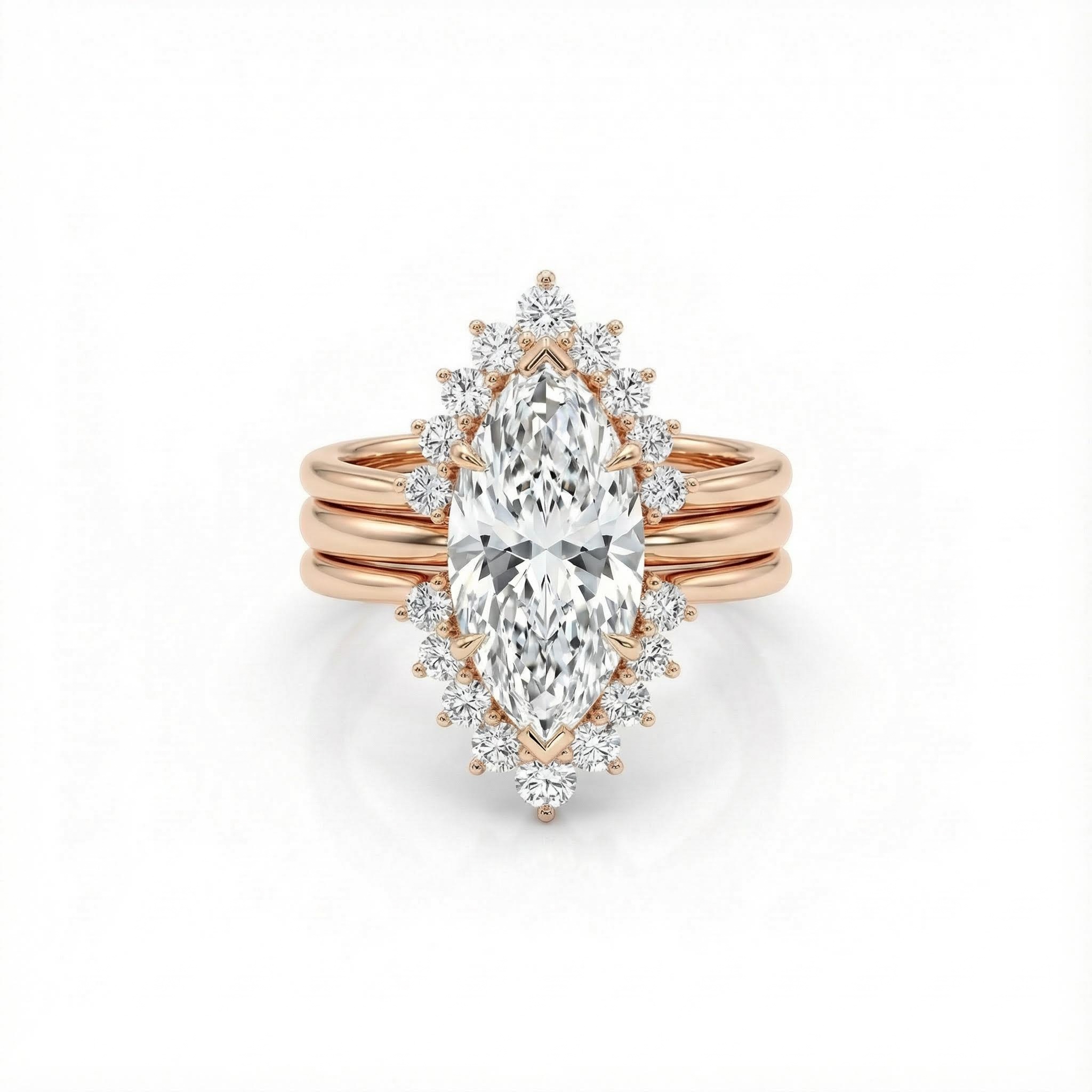 Marquise Cut VVS Moissanite Halo Engagement Ring Set