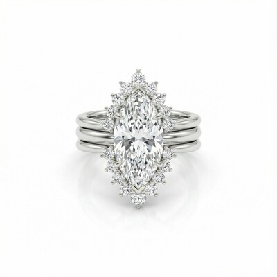 Marquise Cut VVS Moissanite Halo Engagement Ring Set