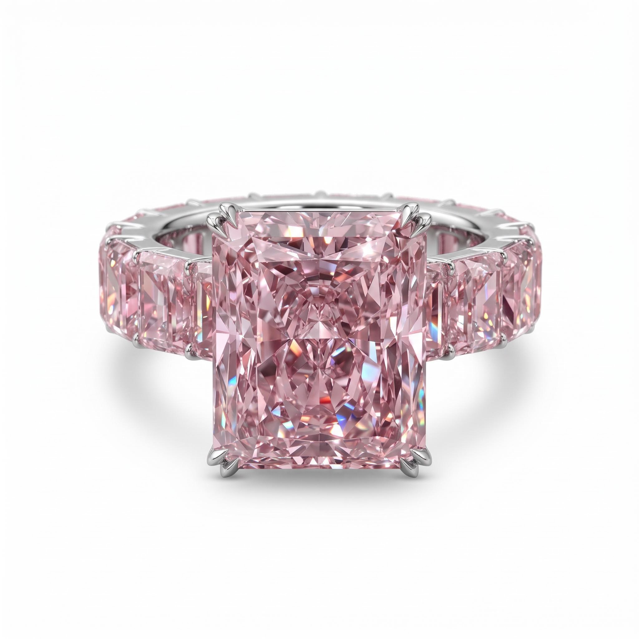 28.96ct. tw. S925 Silver Pink Radiant Cut Pave Halo Engagement Ring 28.96ct. tw. S925 Silver Pink Radiant Cut Pave Halo Engagement Ring