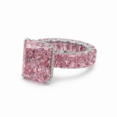 28.96ct. tw. S925 Silver Pink Radiant Cut Pave Halo Engagement Ring