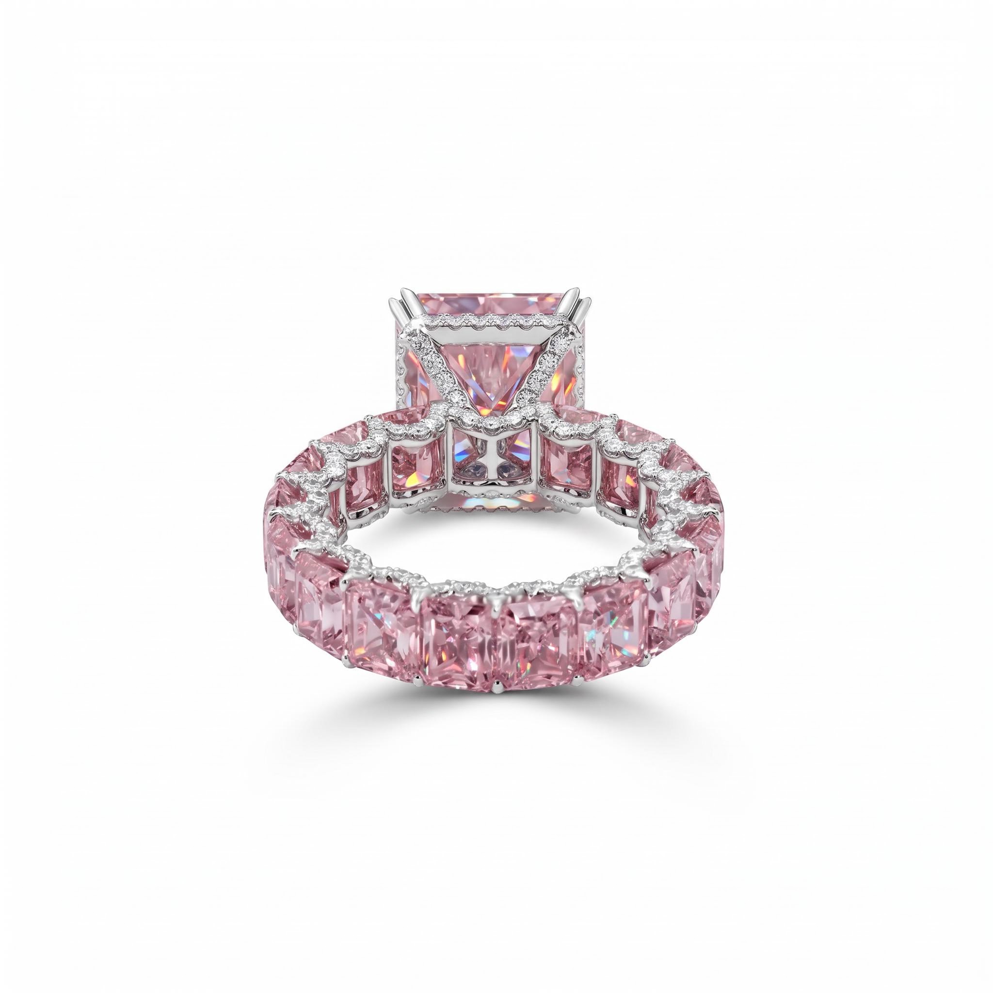 28.96ct. tw. S925 Silver Pink Radiant Cut Pave Halo Engagement Ring 28.96ct. tw. S925 Silver Pink Radiant Cut Pave Halo Engagement Ring