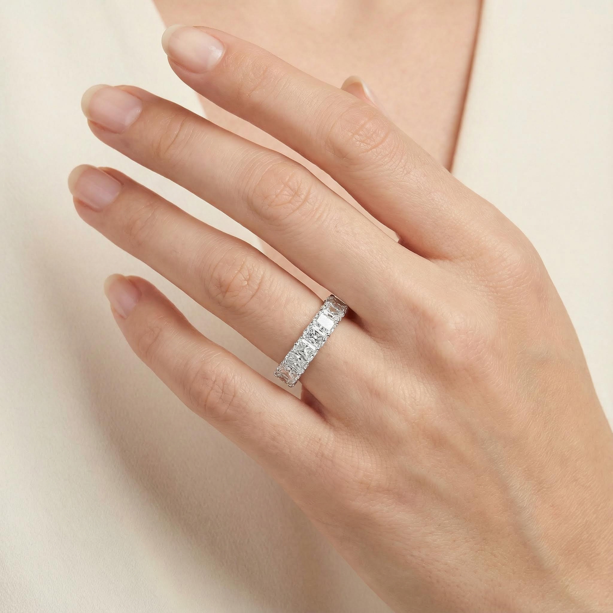 Radiant Cut VVS Moissanite Pave Eternity Wedding Band Radiant Cut VVS Moissanite Pave Eternity Wedding Band