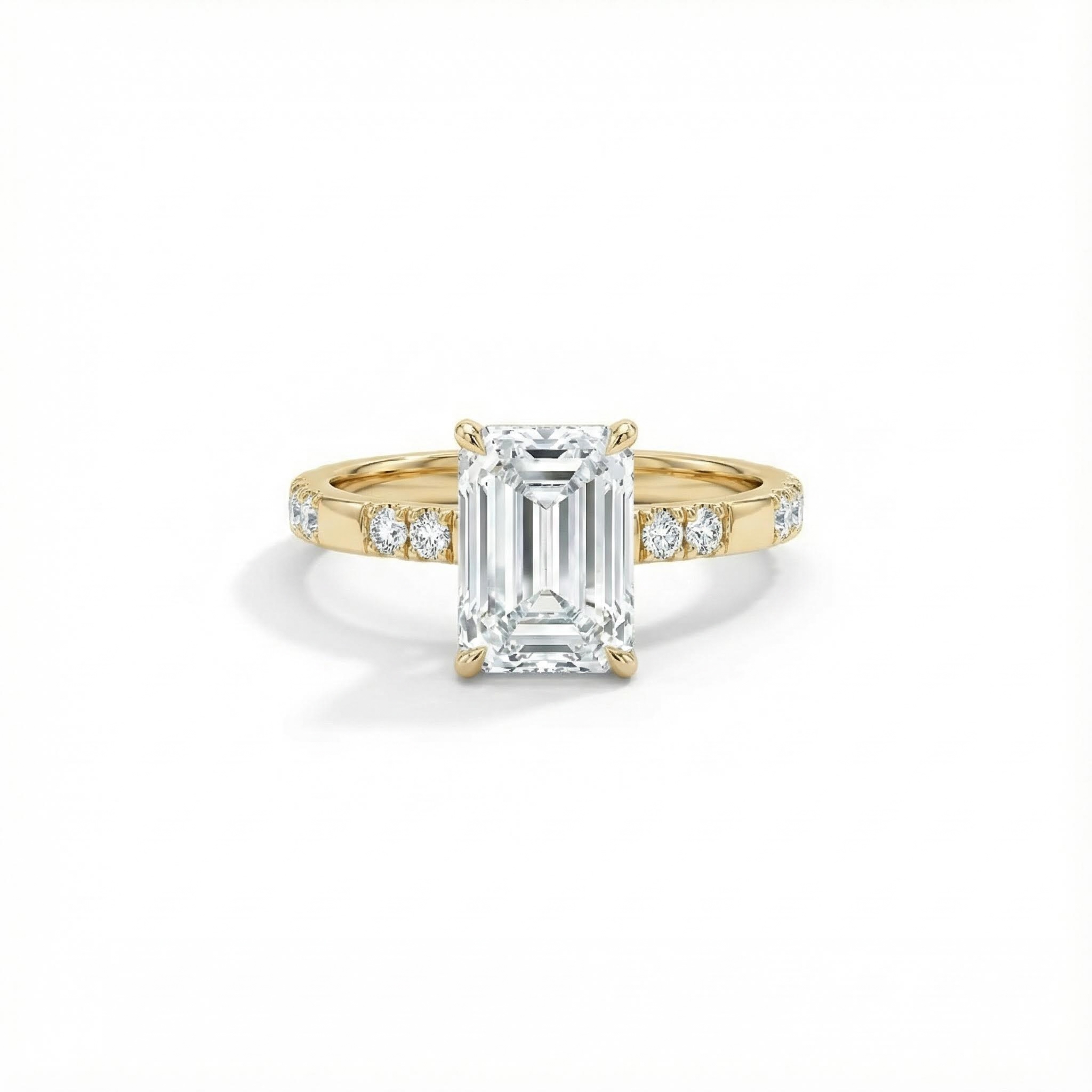Emerald Cut VVS Moissanite Side Stone Engagement Ring