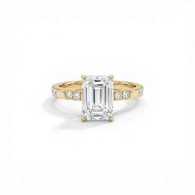 Emerald Cut VVS Moissanite Side Stone Engagement Ring Emerald Cut VVS Moissanite Side Stone Engagement Ring