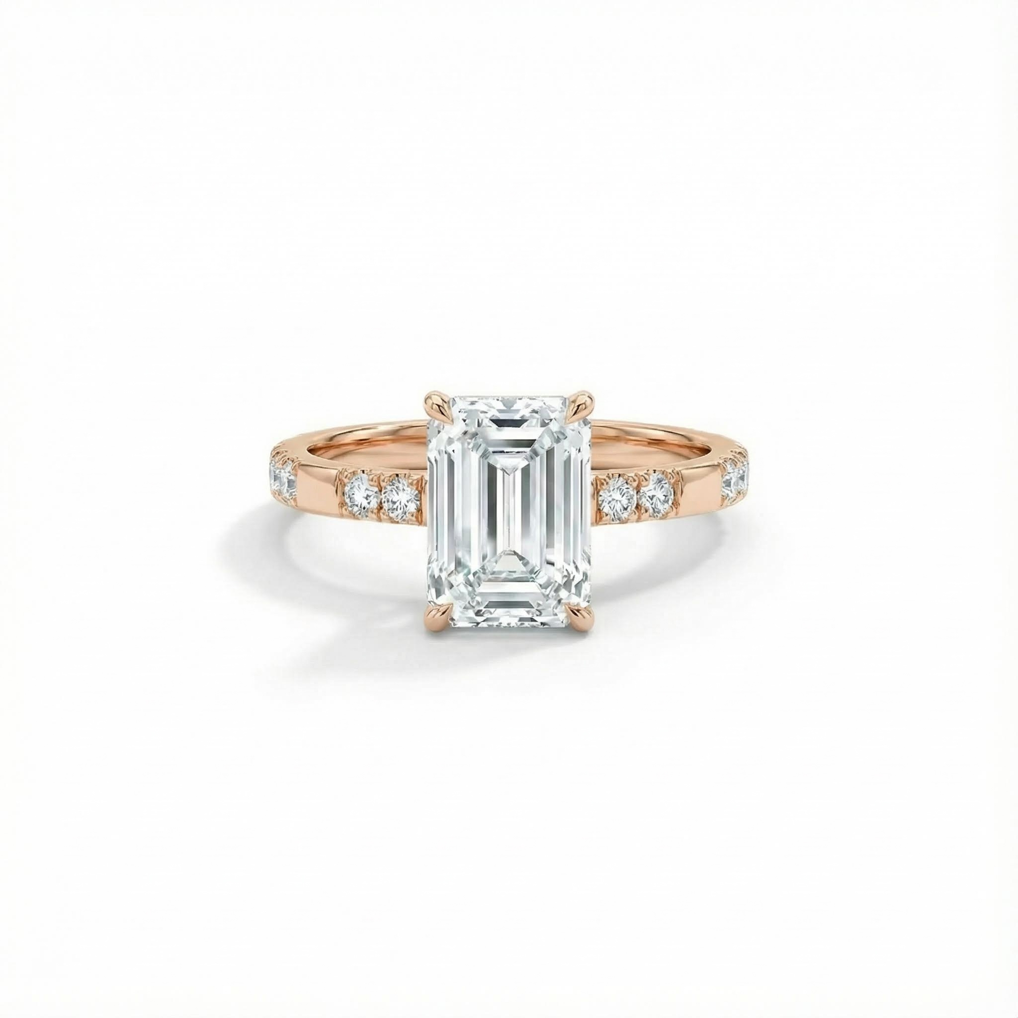 Emerald Cut VVS Moissanite Side Stone Engagement Ring
