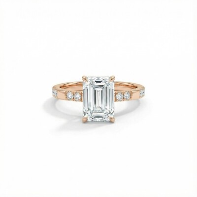 Emerald Cut VVS Moissanite Side Stone Engagement Ring