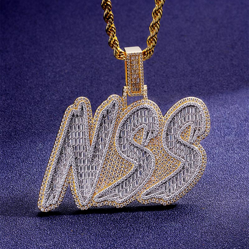 Custom S925 & VVS1 Baguette Moissanite Two Tone Letter Pendant Deposit