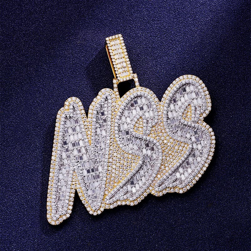 Custom S925 & VVS1 Baguette Moissanite Two Tone Letter Pendant Deposit