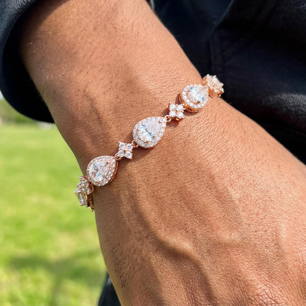 9mm Iced Out Pear Cut Four Leaf Clover Tennis Bracelet