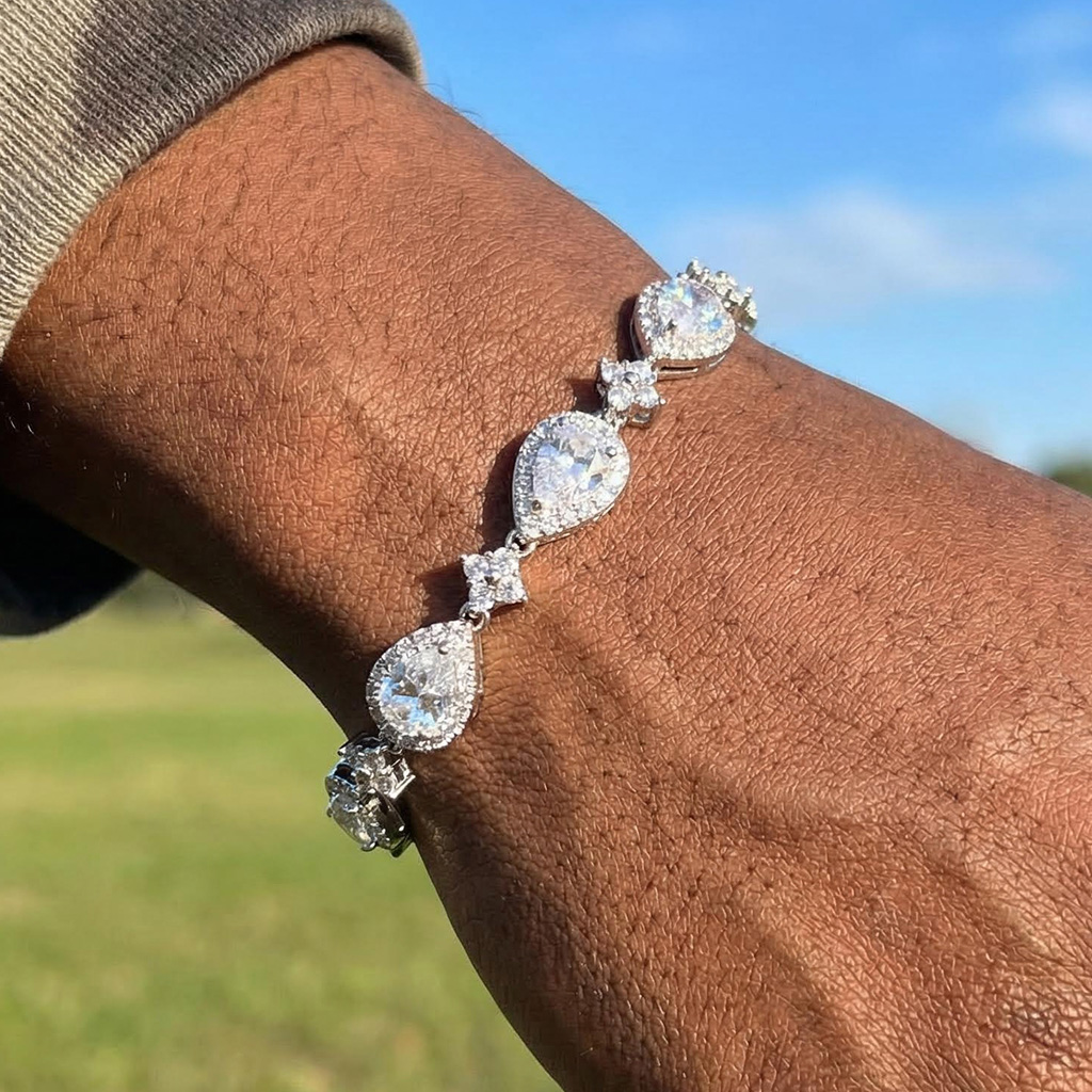 9mm Iced Out Pear Cut Four Leaf Clover Tennis Bracelet