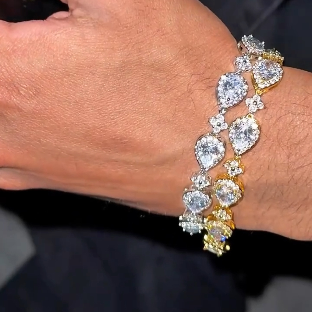 9mm Iced Out Pear Cut Four Leaf Clover Tennis Bracelet