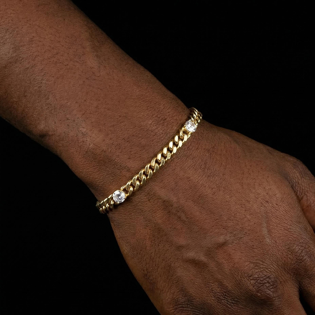 6mm Round Diamond Cuba Bracelet in Gold