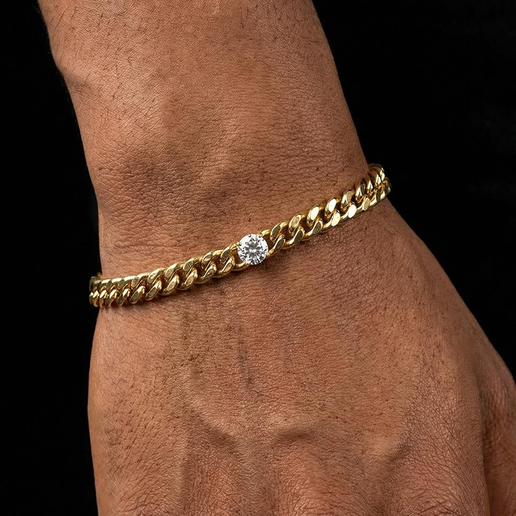 6mm Round Diamond Cuba Bracelet in Gold