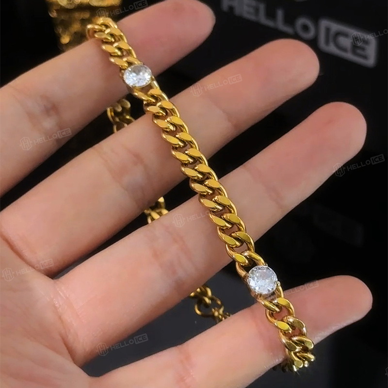 6mm Round Diamond Cuban Bracelet in Gold