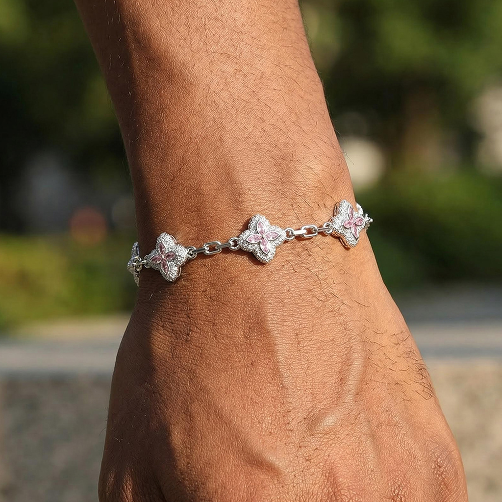 Iced Out 14mm Four Leaf Clover Bracelet Iced Out 14mm Four Leaf Clover Bracelet