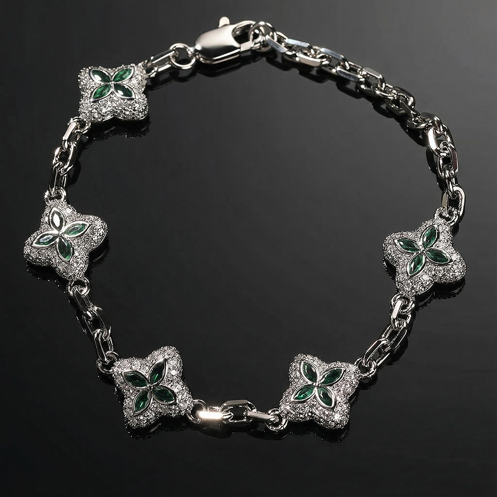 Iced Out 14mm Four Leaf Clover Bracelet Iced Out 14mm Four Leaf Clover Bracelet