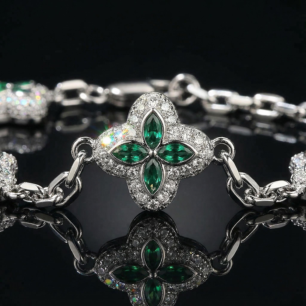 Iced Out 14mm Four Leaf Clover Bracelet Iced Out 14mm Four Leaf Clover Bracelet