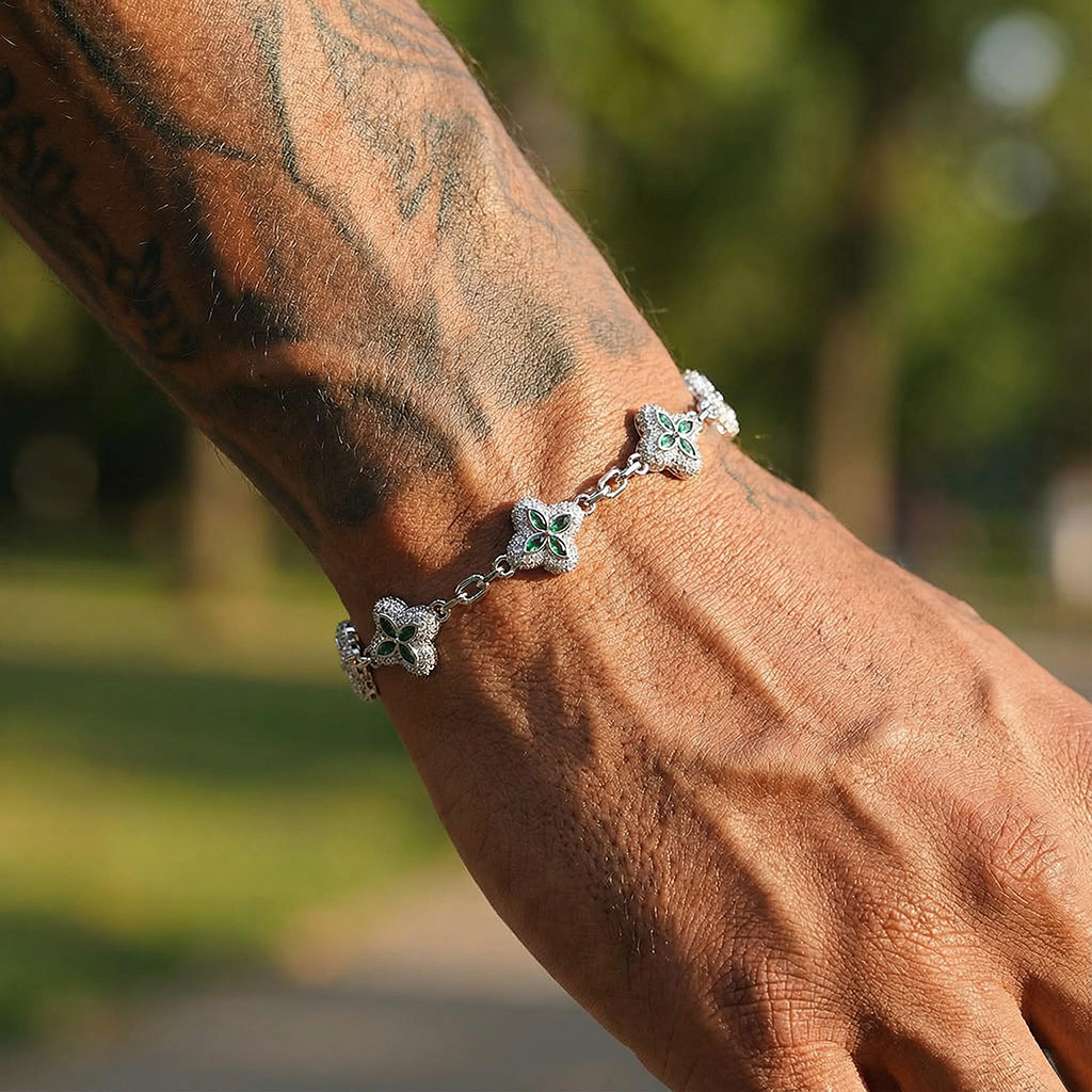 Iced Out 14mm Four Leaf Clover Bracelet Iced Out 14mm Four Leaf Clover Bracelet