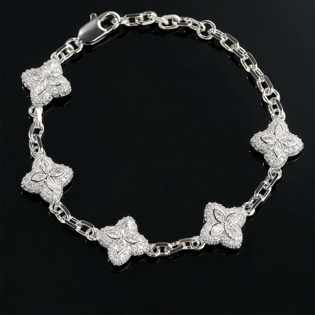 Iced Out 14mm Four Leaf Clover Bracelet Iced Out 14mm Four Leaf Clover Bracelet