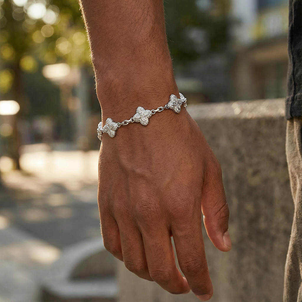 Iced Out 14mm Four Leaf Clover Bracelet Iced Out 14mm Four Leaf Clover Bracelet