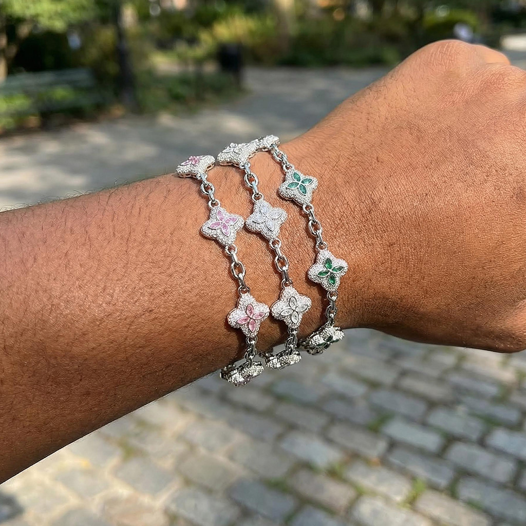 Iced Out 14mm Four Leaf Clover Bracelet Iced Out 14mm Four Leaf Clover Bracelet