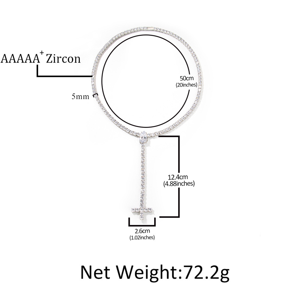 Iced Out Pear Cut Upside Down Cross Tennis Chain Necklace