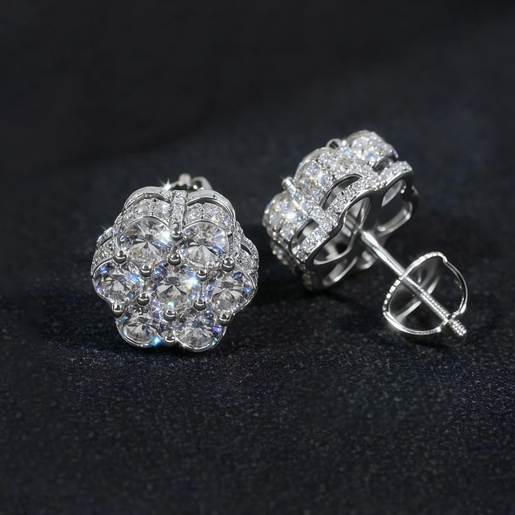 Iced Out Cluster Flower Full Paved Earrings