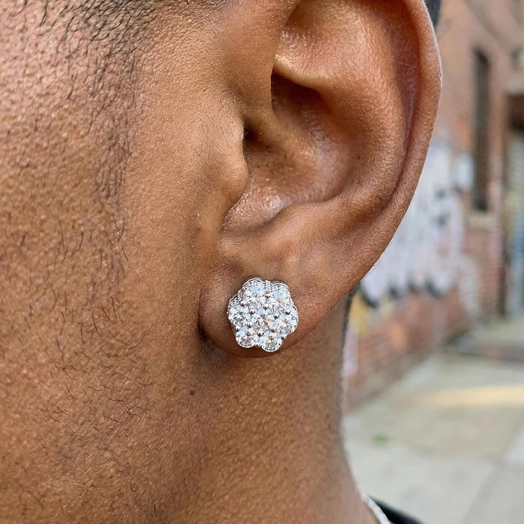Iced Out Cluster Flower Full Paved Earrings