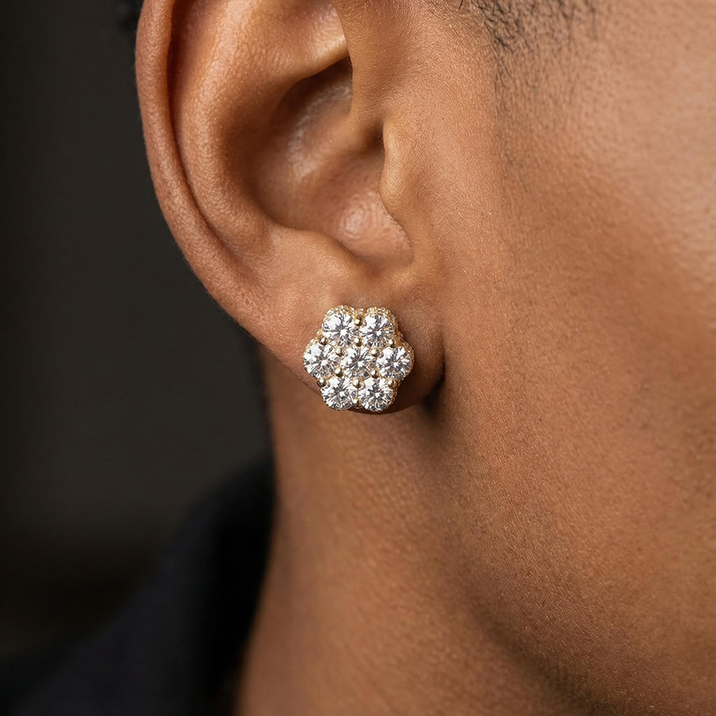 Iced Out Cluster Flower Full Paved Earrings