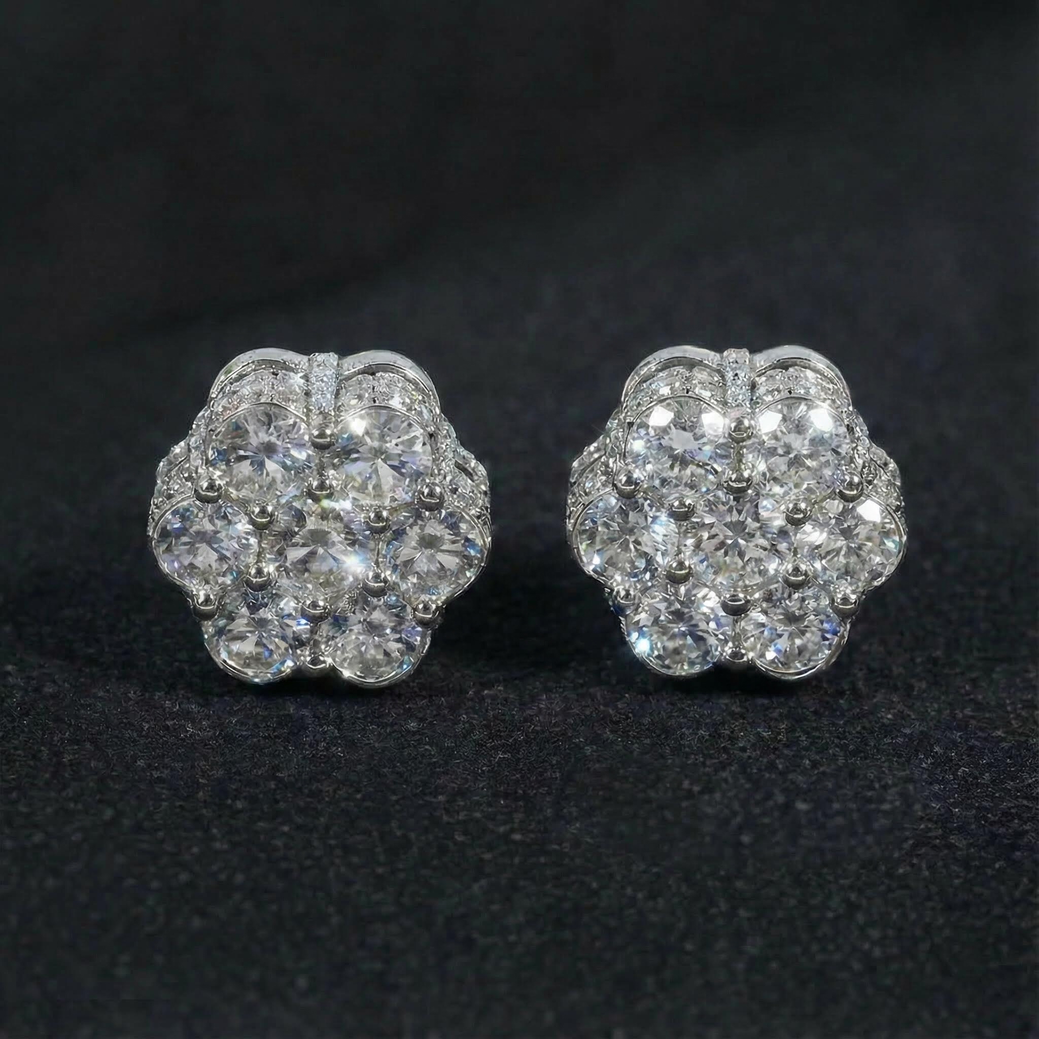 Iced Out Cluster Flower Full Paved Earrings