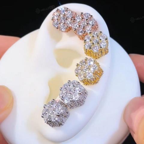 Iced Out Cluster Flower Full Paved Earrings