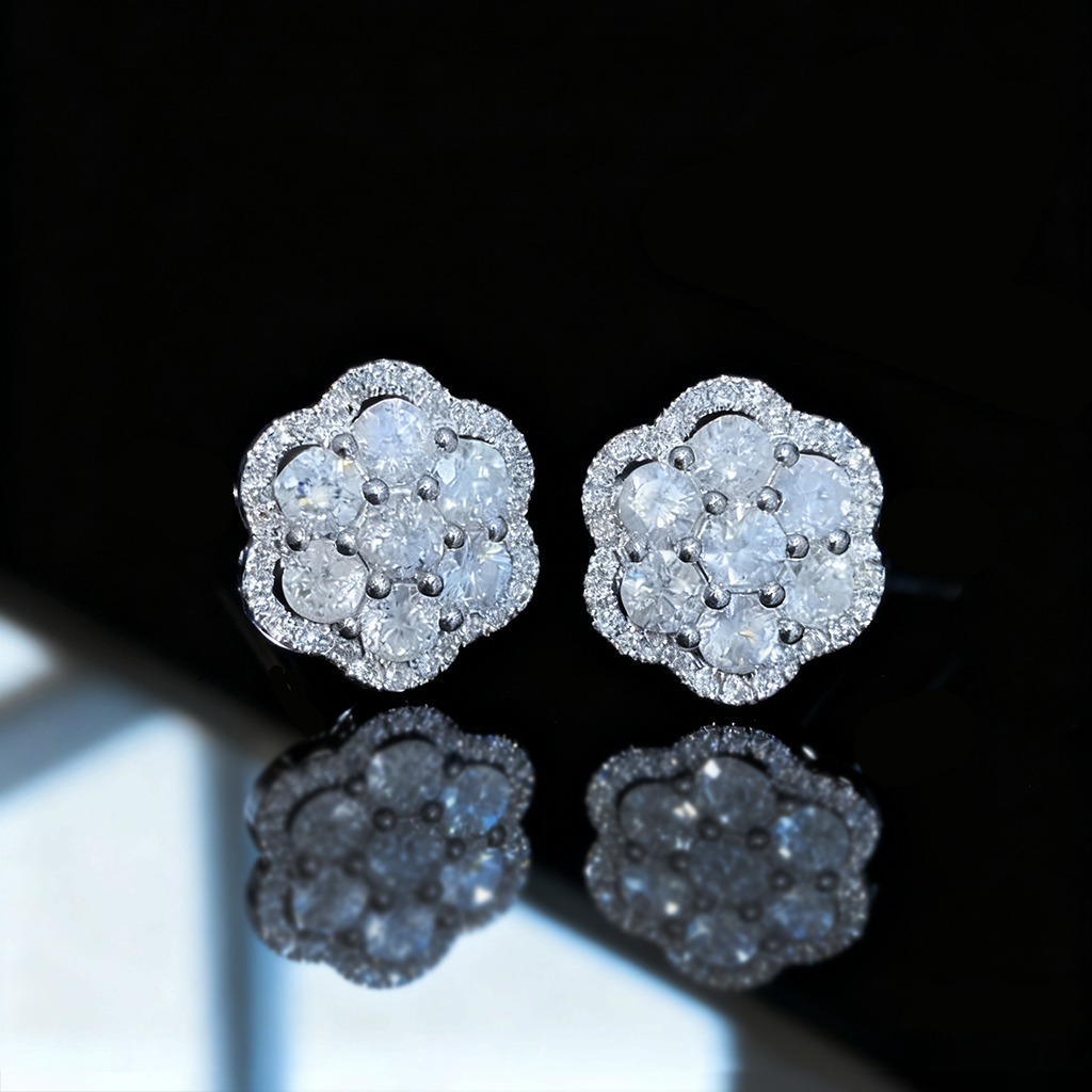S925 Sterling Silver Moissanite Cluster Halo Stud Earrings