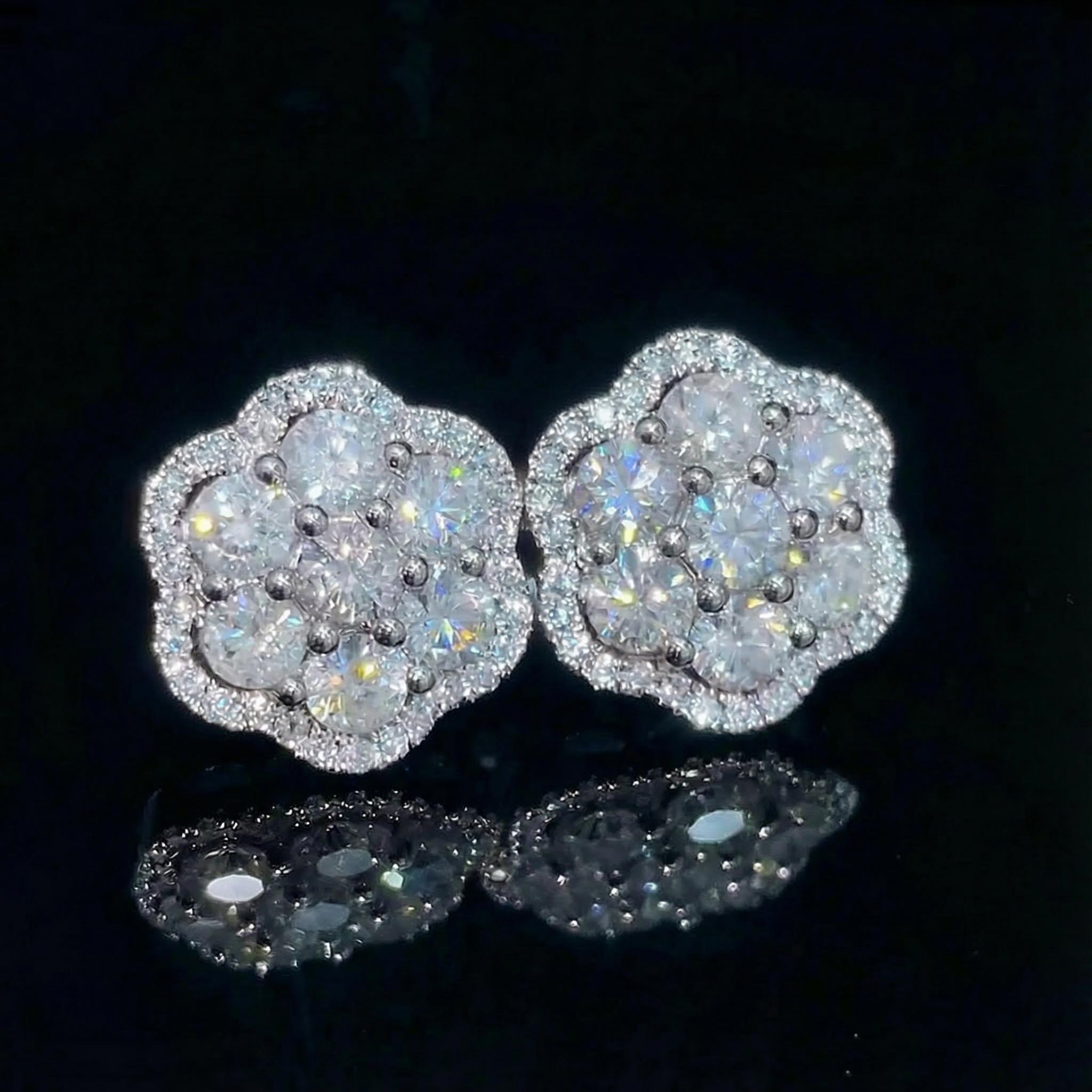 S925 Sterling Silver Moissanite Cluster Halo Stud Earrings