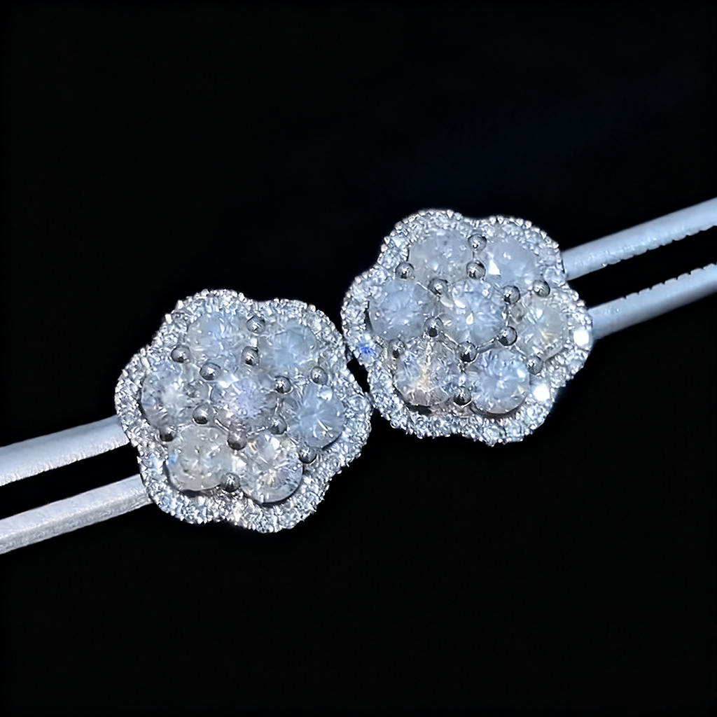 S925 Sterling Silver Moissanite Cluster Halo Stud Earrings