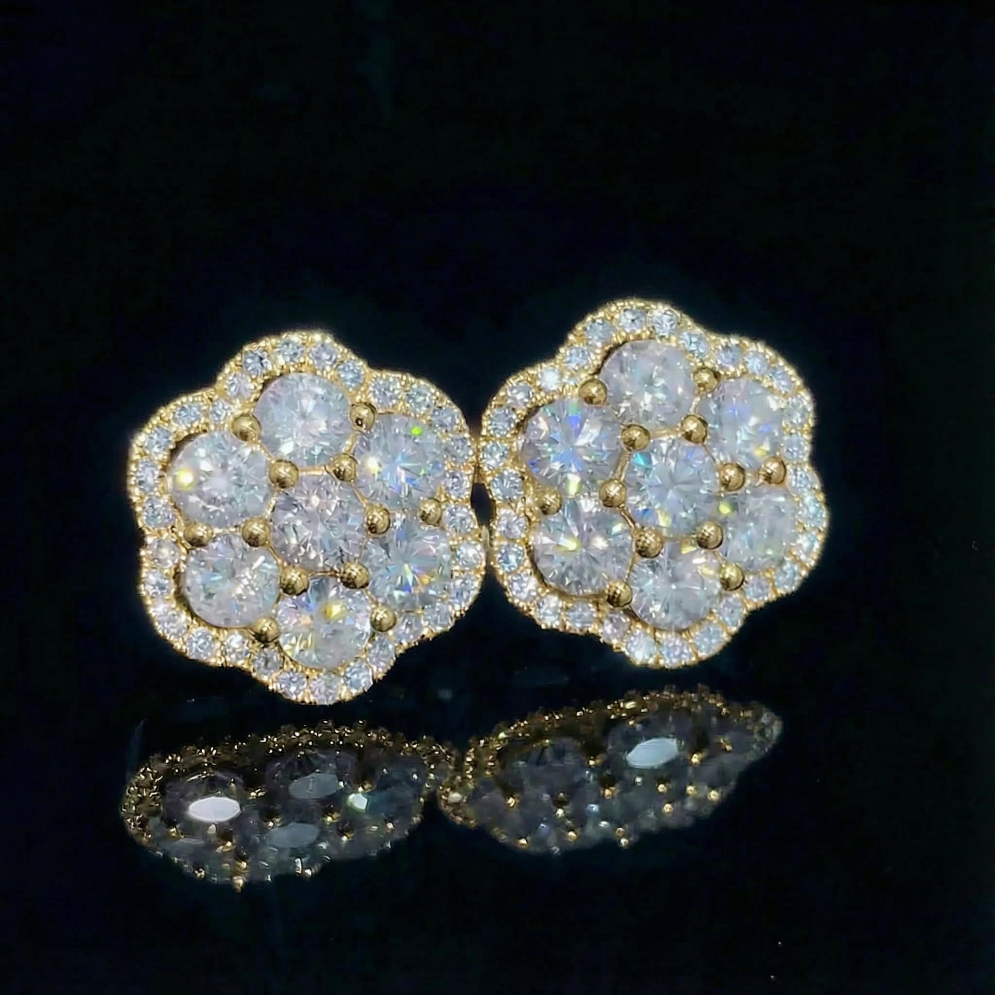 S925 Sterling Silver Moissanite Cluster Halo Stud Earrings